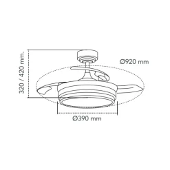 Ventilador de techo Lander Mini negro LED 46w 3CCT acabado acero negro estilo moderno aspas plegables motor DC 92cm Ø