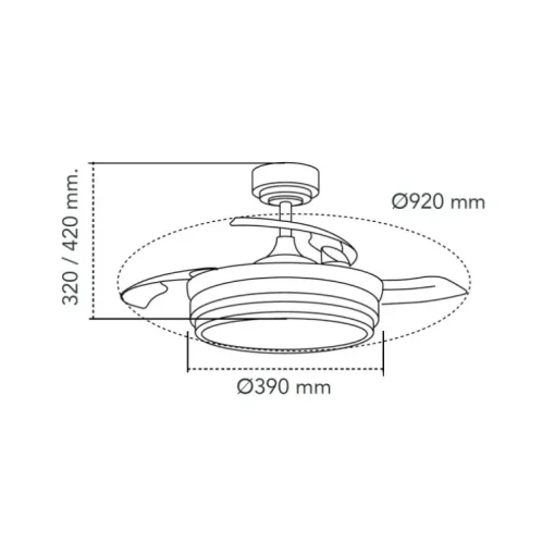 Ventilador de techo Lander Mini negro LED 46w 3CCT acabado acero negro estilo moderno aspas plegables motor DC 92cm Ø