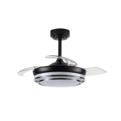 Ventilador de techo Lander Mini negro LED 46w 3CCT acabado acero negro estilo moderno aspas plegables motor DC 92cm Ø
