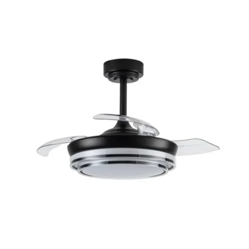 Ventilador de techo Lander Mini negro LED 46w 3CCT acabado acero negro estilo moderno aspas plegables motor DC 92cm Ø