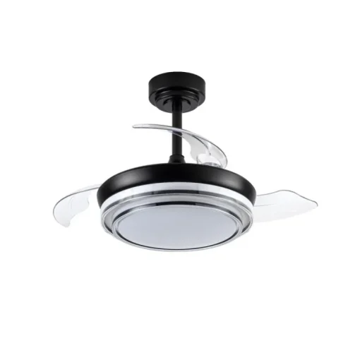 Ventilador de techo Lander Mini negro LED 46w 3CCT acabado acero negro estilo moderno aspas plegables motor DC 92cm Ø