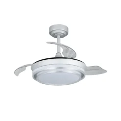 Ventilador de techo Lander Mini plata LED 46w 3CCT acabado acero plata estilo moderno aspas plegables motor DC 92cm Ø