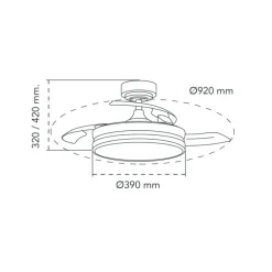 Ventilador de techo Martina níquel LED integrado 46w 3CCT acabado níquel estilo moderno aspas plegables motor DC 92cm Ø
