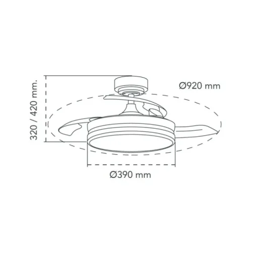 Ventilador de techo Martina níquel LED integrado 46w 3CCT acabado níquel estilo moderno aspas plegables motor DC 92cm Ø