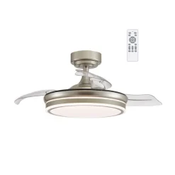 Ventilador de techo Martina níquel LED integrado 46w 3CCT acabado níquel estilo moderno aspas plegables motor DC 92cm Ø