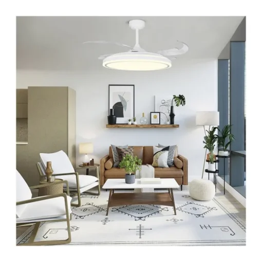 Ventilador de techo Martin blanco XL LED 80w 3CCT acabado blanco estilo moderno aspas plegables motor DC 123cm Ø