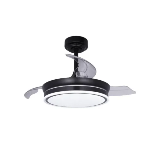 Ventilador de techo Martina negro LED integrado 46w 3CCT acabado negro estilo moderno aspas plegables motor DC 92cm Ø