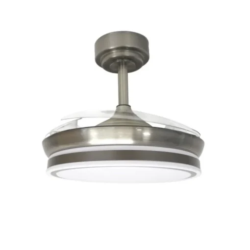 Ventilador de techo Martina níquel LED integrado 46w 3CCT acabado níquel estilo moderno aspas plegables motor DC 92cm Ø