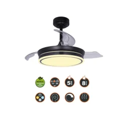 Ventilador de techo Martina negro LED integrado 46w 3CCT acabado negro estilo moderno aspas plegables motor DC 92cm Ø
