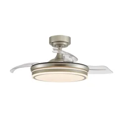 Ventilador de techo Martina níquel LED integrado 46w 3CCT acabado níquel estilo moderno aspas plegables motor DC 92cm Ø