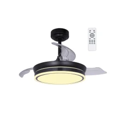 Ventilador de techo Martina negro LED integrado 46w 3CCT acabado negro estilo moderno aspas plegables motor DC 92cm Ø