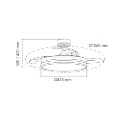 Ventilador de techo Martín plata 72w LED integrado 3CCT acabado plata estilo moderno aspas plegables motor DC 106cm Ø
