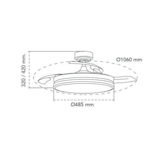 Ventilador de techo Martín plata 72w LED integrado 3CCT acabado plata estilo moderno aspas plegables motor DC 106cm Ø