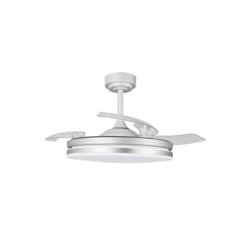 Ventilador de techo Martín plata 72w LED integrado 3CCT acabado plata estilo moderno aspas plegables motor DC 106cm Ø