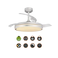 Ventilador de techo Martín plata 72w LED integrado 3CCT acabado plata estilo moderno aspas plegables motor DC 106cm Ø
