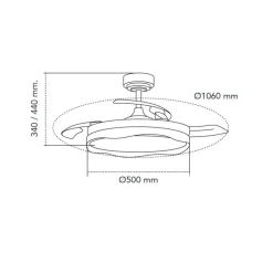 Ventilador de techo Neptuno negro LED integrado 72w 3CCT acabado negro estilo moderno aspas plegables motor DC 106cm Ø