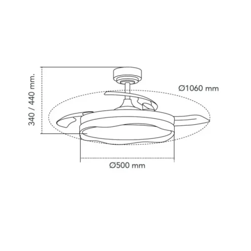 Ventilador de techo Neptuno plata LED integrado 72w 3CCT acabado plata estilo moderno aspas plegables motor DC 106cm Ø