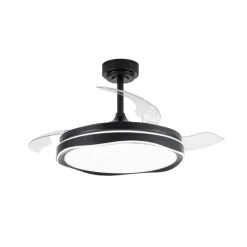 Ventilador de techo Neptuno negro LED integrado 72w 3CCT acabado negro estilo moderno aspas plegables motor DC 106cm Ø