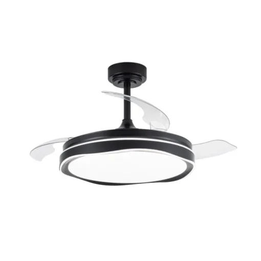 Ventilador de techo Neptuno negro LED integrado 72w 3CCT acabado negro estilo moderno aspas plegables motor DC 106cm Ø
