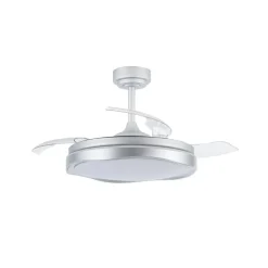 Ventilador de techo Neptuno plata LED integrado 72w 3CCT acabado plata estilo moderno aspas plegables motor DC 106cm Ø