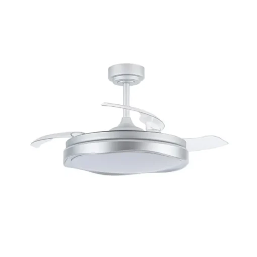 Ventilador de techo Neptuno plata LED integrado 72w 3CCT acabado plata estilo moderno aspas plegables motor DC 106cm Ø