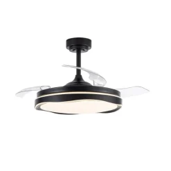 Ventilador de techo Neptuno negro LED integrado 72w 3CCT acabado negro estilo moderno aspas plegables motor DC 106cm Ø