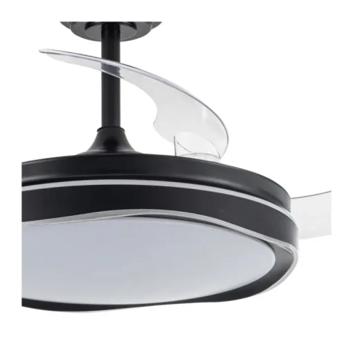 Ventilador de techo Neptuno negro LED integrado 72w 3CCT acabado negro estilo moderno aspas plegables motor DC 106cm Ø