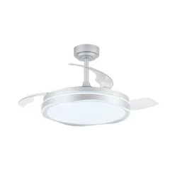 Ventilador de techo Neptuno plata LED integrado 72w 3CCT acabado plata estilo moderno aspas plegables motor DC 106cm Ø