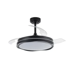 Ventilador de techo Neptuno negro LED integrado 72w 3CCT acabado negro estilo moderno aspas plegables motor DC 106cm Ø
