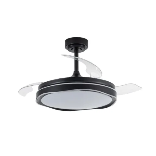 Ventilador de techo Neptuno negro LED integrado 72w 3CCT acabado negro estilo moderno aspas plegables motor DC 106cm Ø