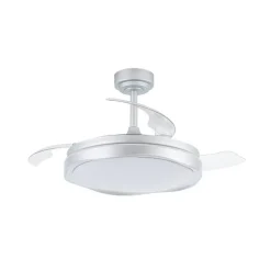 Ventilador de techo Neptuno plata LED integrado 72w 3CCT acabado plata estilo moderno aspas plegables motor DC 106cm Ø