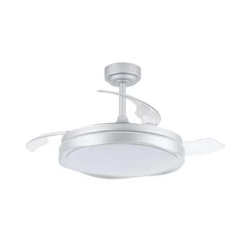Ventilador de techo Neptuno plata LED integrado 72w 3CCT acabado plata estilo moderno aspas plegables motor DC 106cm Ø