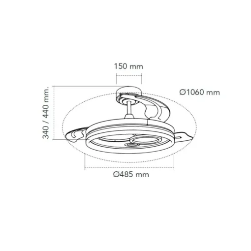 Ventilador de techo Niara blanco LED 55w 3CCT acabado blanco estilo moderno aspas plegables motor DC 106cm Ø