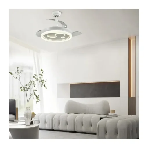 Ventilador de techo Niara blanco LED 55w 3CCT acabado blanco estilo moderno aspas plegables motor DC 106cm Ø