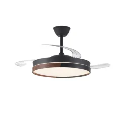 Ventilador de techo Nordic negro LED integrado 45w 3CCT acabado negro/madera estilo moderno aspas plegables motor DC 106cm Ø