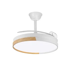 Ventilador de techo Nordic blanco LED integrado 45w 3CCT acabado blanco/madera estilo moderno aspas plegables motor DC 106cm Ø