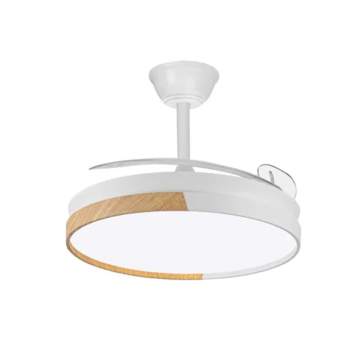 Ventilador de techo Nordic blanco LED integrado 45w 3CCT acabado blanco/madera estilo moderno aspas plegables motor DC 106cm Ø
