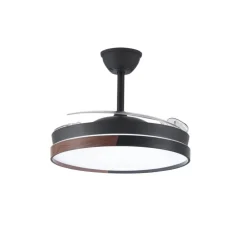 Ventilador de techo Nordic negro LED integrado 45w 3CCT acabado negro/madera estilo moderno aspas plegables motor DC 106cm Ø