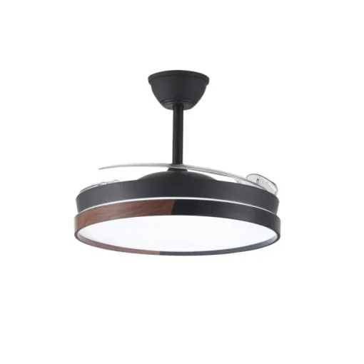 Ventilador de techo Nordic negro LED integrado 45w 3CCT acabado negro/madera estilo moderno aspas plegables motor DC 106cm Ø