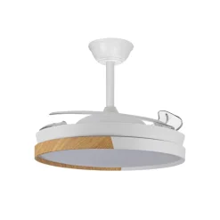 Ventilador de techo Nordic blanco LED integrado 45w 3CCT acabado blanco/madera estilo moderno aspas plegables motor DC 106cm Ø