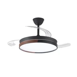 Ventilador de techo Nordic negro LED integrado 45w 3CCT acabado negro/madera estilo moderno aspas plegables motor DC 106cm Ø
