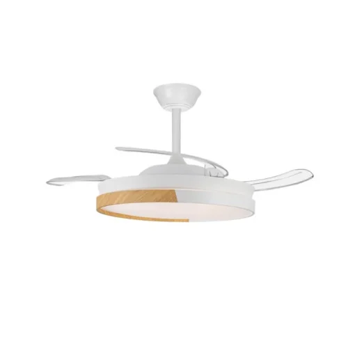 Ventilador de techo Nordic blanco LED integrado 45w 3CCT acabado blanco/madera estilo moderno aspas plegables motor DC 106cm Ø
