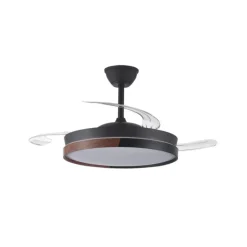 Ventilador de techo Nordic negro LED integrado 45w 3CCT acabado negro/madera estilo moderno aspas plegables motor DC 106cm Ø