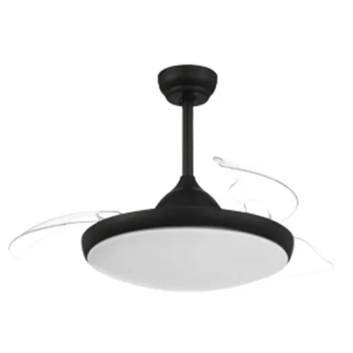 Ventilador de techo Pisa negro LED 47w 3CCT acabado negro estilo moderno aspas plegables motor DC 107cm Ø