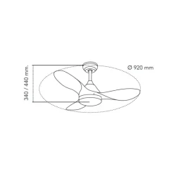 Ventilador de techo Stel Mini blanco LED 20w 3CCT acabado blanco estilo moderno motor DC 92cm Ø