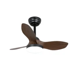 Ventilador de techo Stel Mini S negro/oscuro LED 20w 3CCT acabado negro aspas efecto madera estilo moderno motor DC 80cm Ø