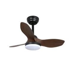 Ventilador de techo Stel Mini S negro/oscuro LED 20w 3CCT acabado negro aspas efecto madera estilo moderno motor DC 80cm Ø