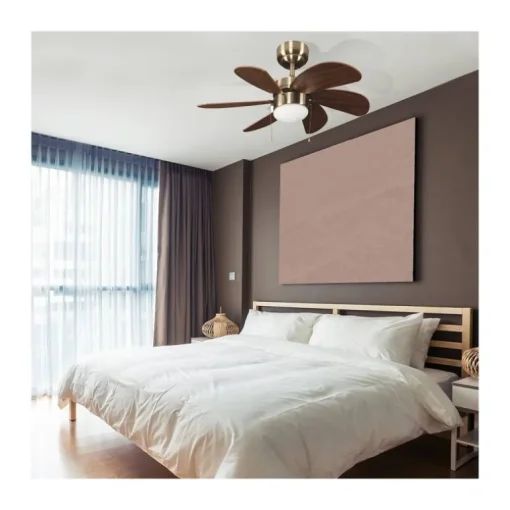 Ventilador de techo Tabit cuero 1xE27 acabado cuero (oro envejecido) aspas acabado marrón estilo moderno motor AC 84cm Ø