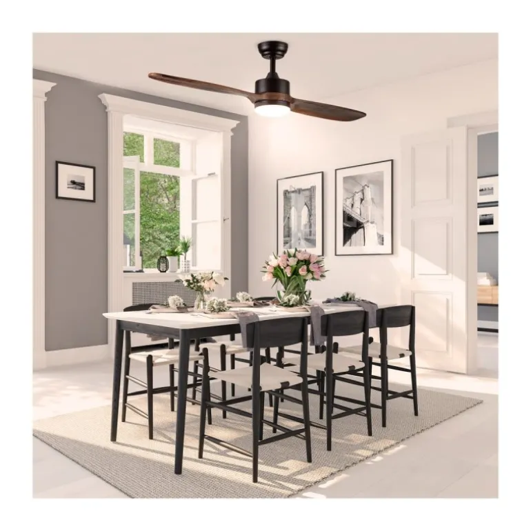 Ventilador de techo Taga negro/madera LED 18W 3CCT acabado negro aspas de madera maciza estilo moderno motor AC 132cm Ø