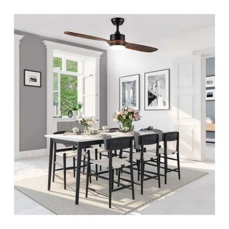 Ventilador de techo Taga negro/madera LED 18W 3CCT acabado negro aspas de madera maciza estilo moderno motor AC 132cm Ø